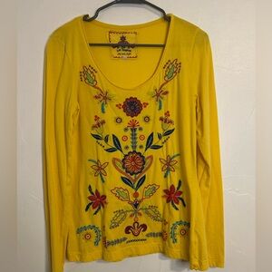 Johnny Was Floral Embroidered Long Sleeve Top